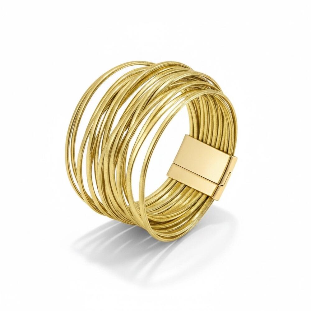 Gold Stacked Multi Strand Bracelet Magnetic Closure Layered Boho Gift For Her